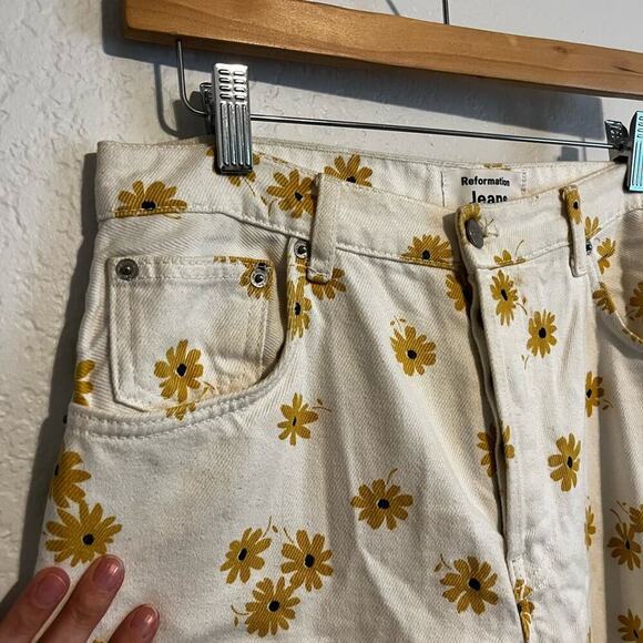 Reformation Fawcett Wide Leg Cropped High Waist Jeans Daisy Dazed White 30 - Picture 6 of 12